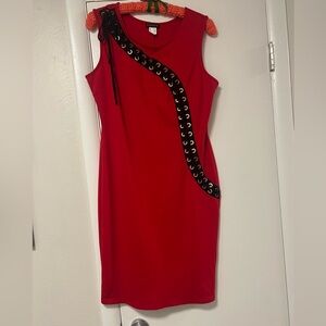 Red Venus sleeveless dress with black tie detail Size 14